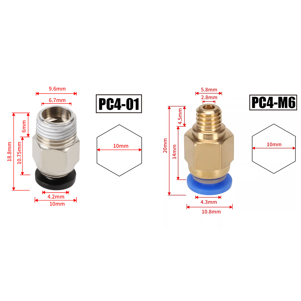 Filament 1.75 - Connecteurs pneumatiques PC4-M10 pour imprimantes 3D,